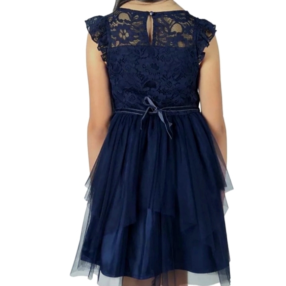 NEW Zunie Girl Lace to Mesh Navy Blue Occasional Formal Event Dress Size 14 - Picture 2 of 2